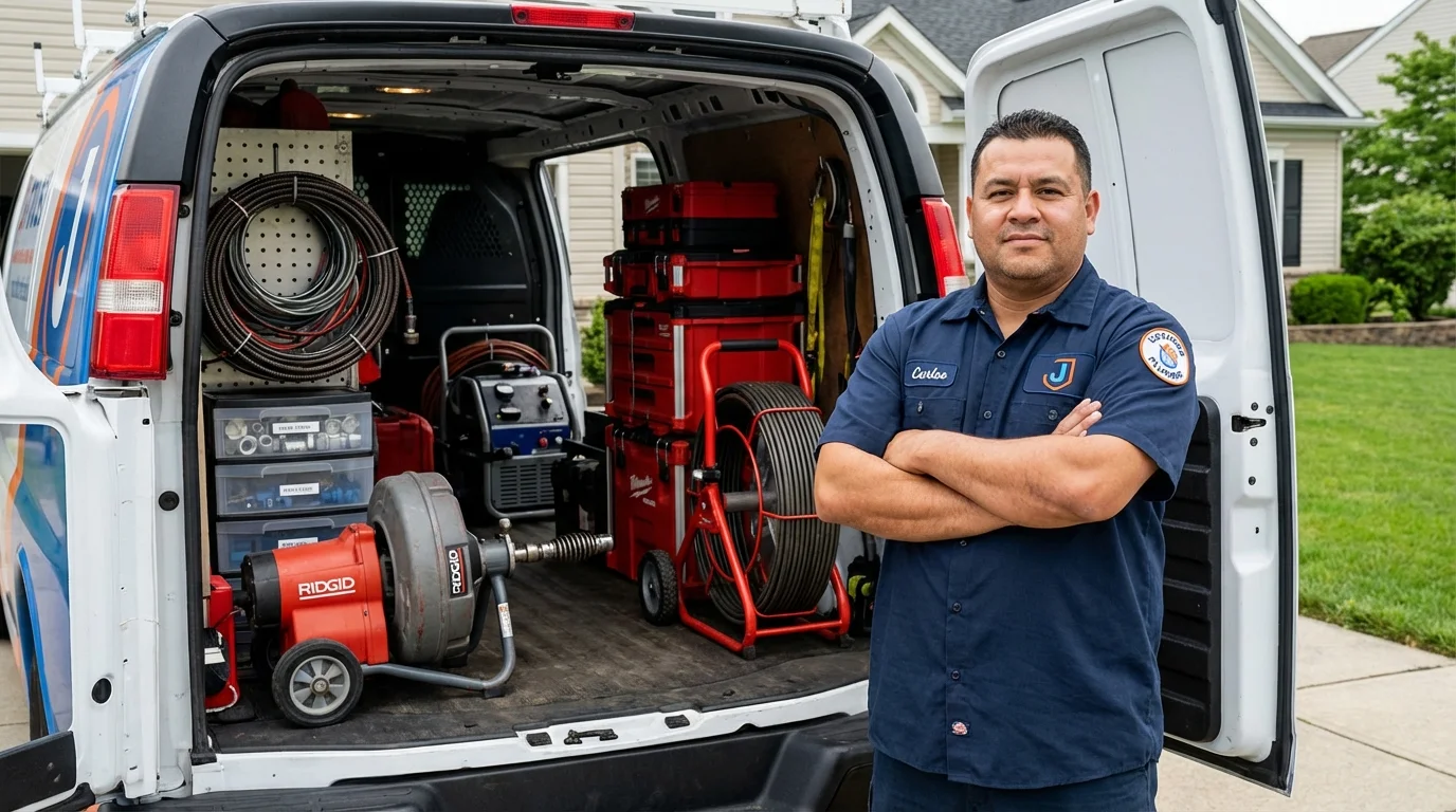 Professional drain cleaning equipment and Johns Plumbing LLC plumber in Carnegie