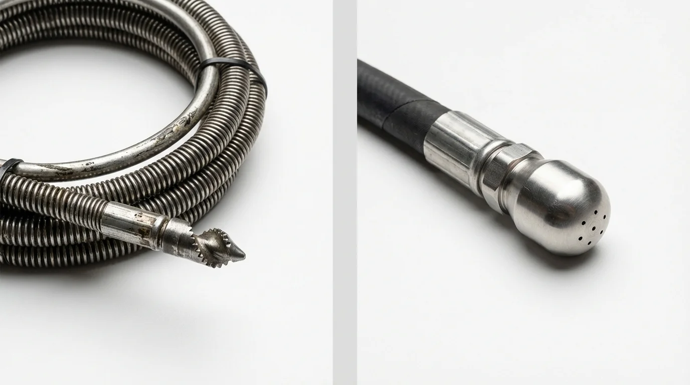 Drain snake cable and hydro jetting nozzle used for drain cleaning in Carnegie, OK