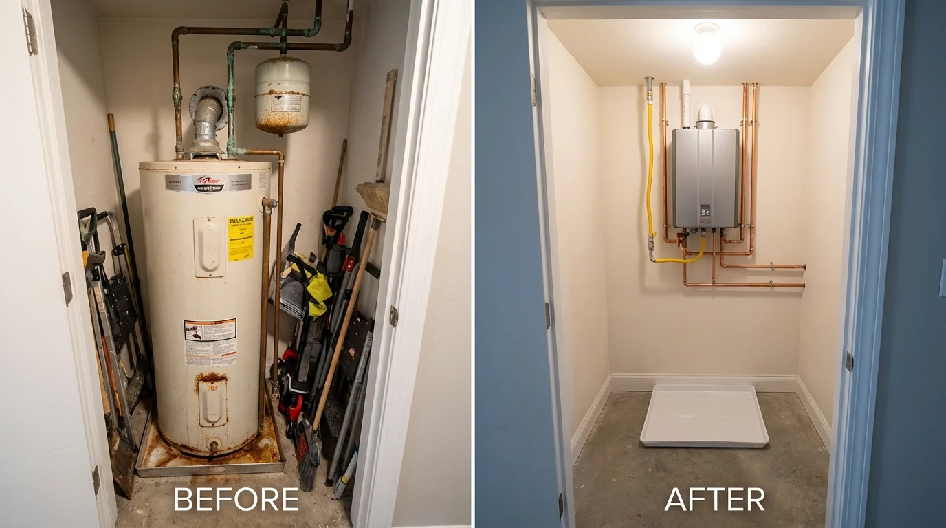 Tank water heater versus wall-mounted tankless unit comparison for Carnegie, OK homeowners