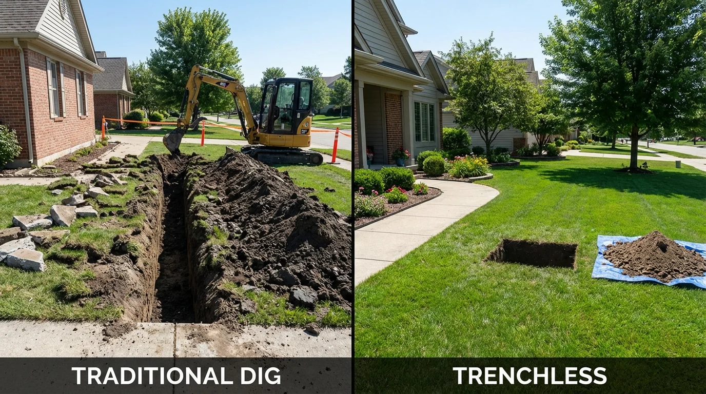 Trenchless sewer repair with minimal yard damage versus traditional excavation in Carnegie, OK